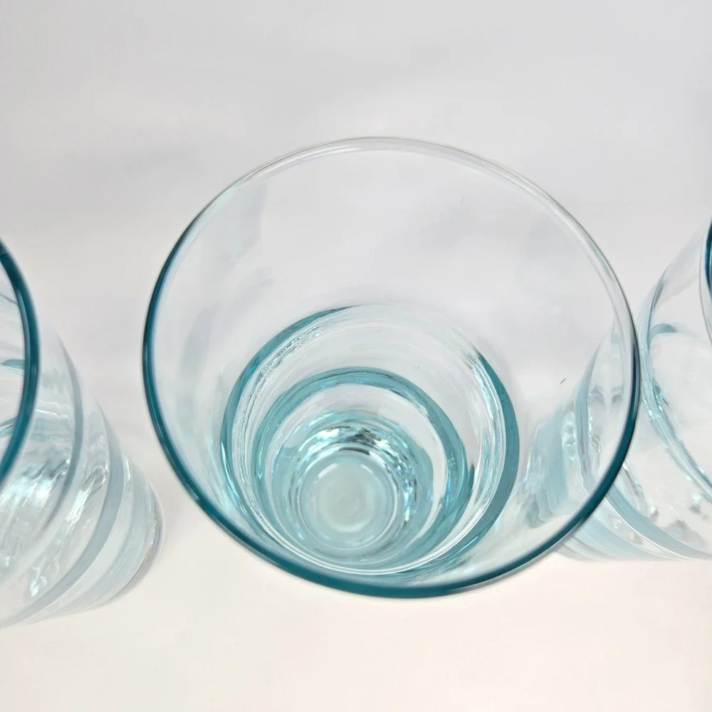 3 Vintage 70s Libbey Aqua Blue Ripple Saturn Optic Glasses Tumblers 6-1/2" 12 oz - Picture 3 of 8